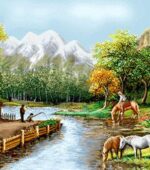 قیمت نخ و نقشه تابلو فرش منظره زندگی کنار رود