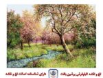 قیمت نخ و نقشه تابلو فرش منظره درخت و رود