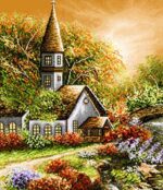 قیمت نخ و نقشه تابلو فرش منظره غروب پاییزی