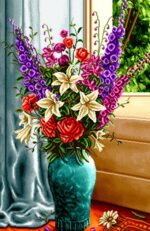 قیمت نخ و نقشه گل و گلدان فیروزه ایی