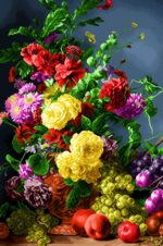 قیمت نخ و نقشه تابلوفرش گل و میوه