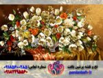 قیمت نخ و نقشه تابلوفرش گل و گلدان عرضی روی میز