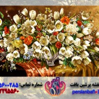 قیمت نخ و نقشه تابلوفرش گل و گلدان عرضی روی میز