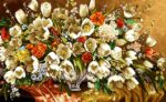 قیمت نخ و نقشه تابلوفرش گل و گلدان عرضی روی میز