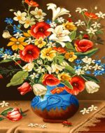 قیمت نخ و نقشه تابلوفرش گلدان فیروزه ای 300 گره