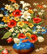 قیمت نخ و نقشه تابلوفرش گلدان فیروزه ای 300 گره