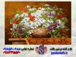 نخ و نقشه تابلوفرش سبد گل حصیری
