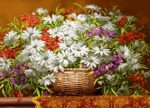 قیمت نخ و نقشه تابلوفرش سبد گل حصیری