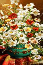 قیمت نخ و نقشه تابلوفرش گل و گلدان کوچک