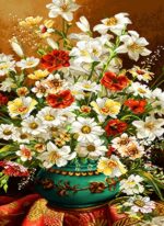 قیمت نخ و نقشه تابلوفرش گل و گلدان کوچک