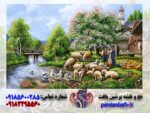 قیمت نخ و نقشه تابلوفرش منظره صحبت کنار رودخانه