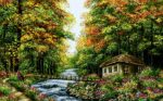 نخ و نقشه تابلوفرش طرح کلبه بهاری