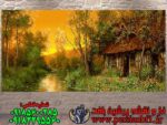 نخ و نقشه منظره کلبه و جنگل