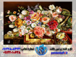 نخ و نقشه سبد گل افتاده روی میز