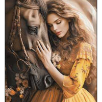 نخ و نقشه دختر با لباس زرد و اسب