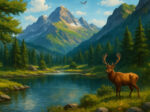 نمونه بافت‌شده تابلوفرش مرداب کوهستانی در فضای دکوراسیون منزل یا محیط لوکس